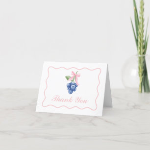 Berry Sweet Blueberry birthday Pink Bow Gingham Thank You Card