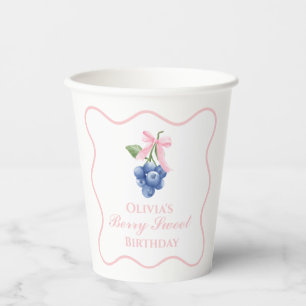 Berry Sweet Blueberry birthday Pink Bow Paper Cups