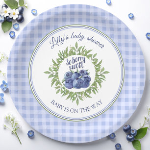 Berry Sweet Blueberry Blue Plaid Baby Shower  Paper Plate