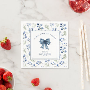 Berry Sweet Blueberry Bow Baby Shower Napkin