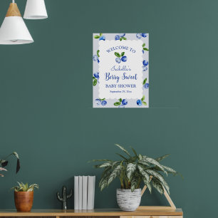 Berry Sweet Blueberry Boy Baby Shower Welcome Sign