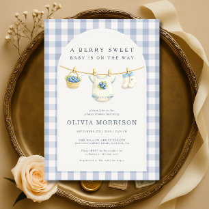 Berry Sweet Blueberry Clothesline Baby Shower Invitation