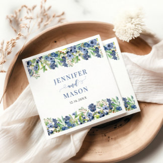 Berry Sweet Blueberry Floral Wedding Bride Groom Napkin