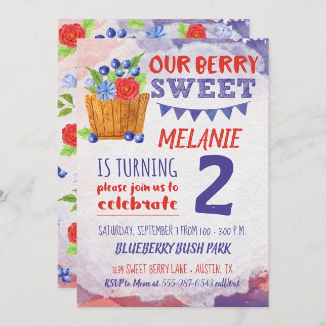 Berry Sweet Blueberry Fruit Birthday Invitation (Front/Back)