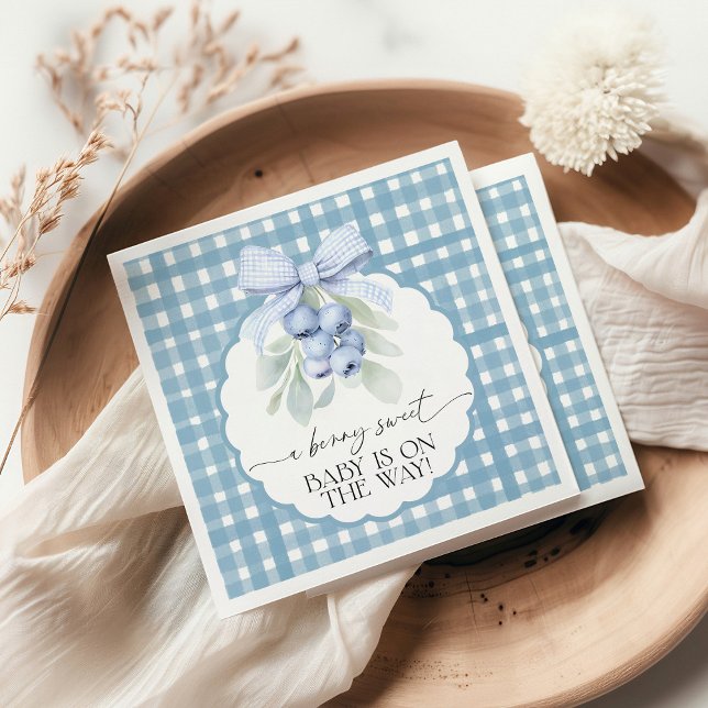 Berry Sweet Blueberry Gingham Baby Shower Napkin (Creator Uploaded)