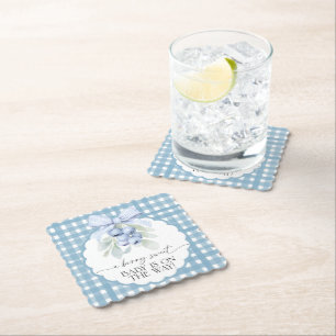 Berry Sweet Blueberry Gingham Baby Shower Paper Coaster