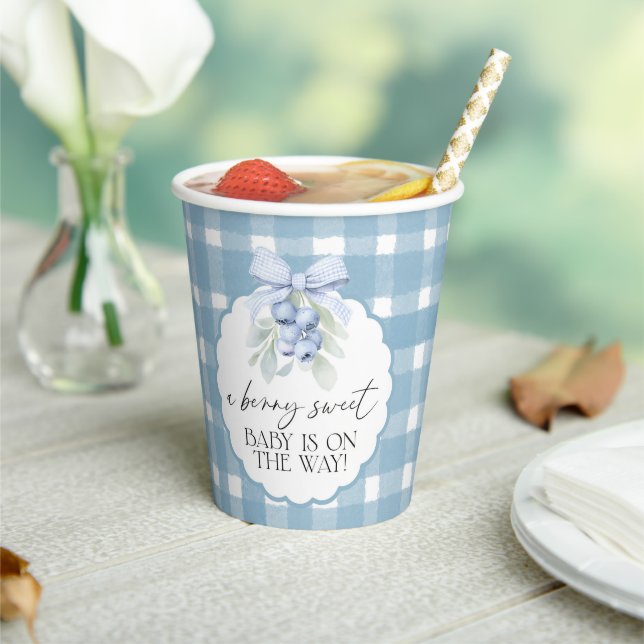 Berry Sweet Blueberry Gingham Baby Shower Paper Cups (Insitu)