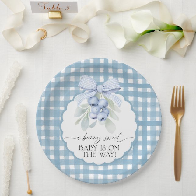 Berry Sweet Blueberry Gingham Baby Shower Paper Plate (Wedding)