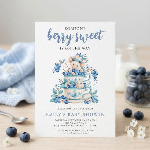 Berry Sweet Blueberry Mouse Teacup Baby Shower Invitation