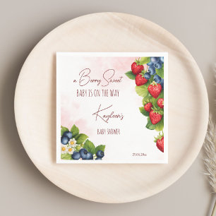 Berry sweet blueberry strawberry baby shower print napkin