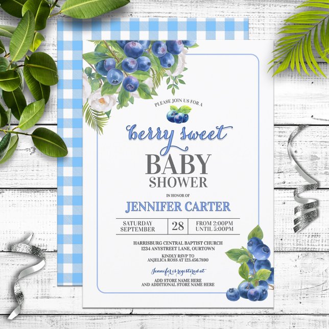 Berry Sweet Blueberry Theme Baby Shower Invitation (Creator Uploaded)