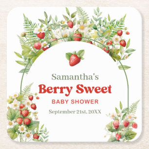Berry Sweet Boho arch Pink Wild Strawberry Square Paper Coaster