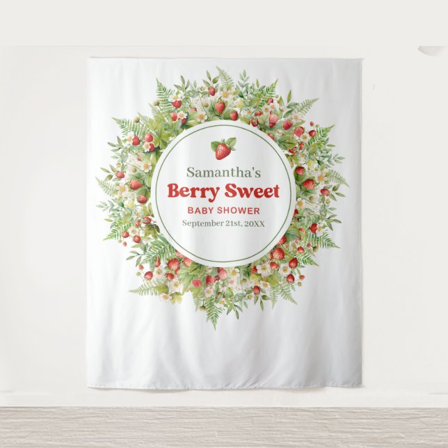 Berry Sweet Boho arch Pink Wild Strawberry  Tapestry (Front)
