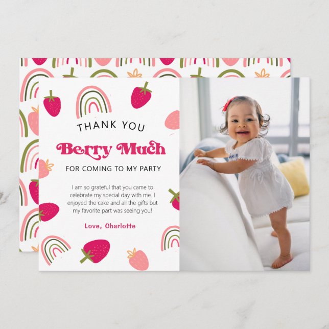 Berry Sweet Boho Rainbow Photo Thank You Card (Front/Back)