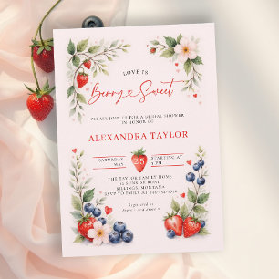 Berry Sweet Botanical Art Pink Bridal Shower Invitation