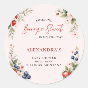 Berry Sweet Botanical Art Pink Girl Baby Shower Classic Round Sticker