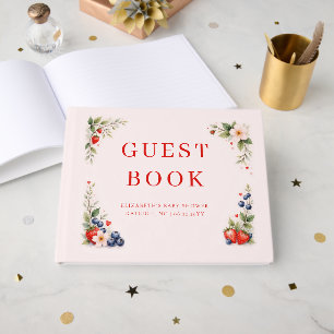 Berry Sweet Botanical Art Pink Girl Baby Shower Guest Book