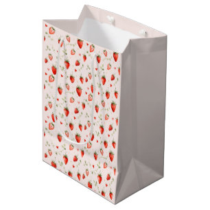 Berry Sweet Botanical Art Pink Hearts Whimsical Medium Gift Bag
