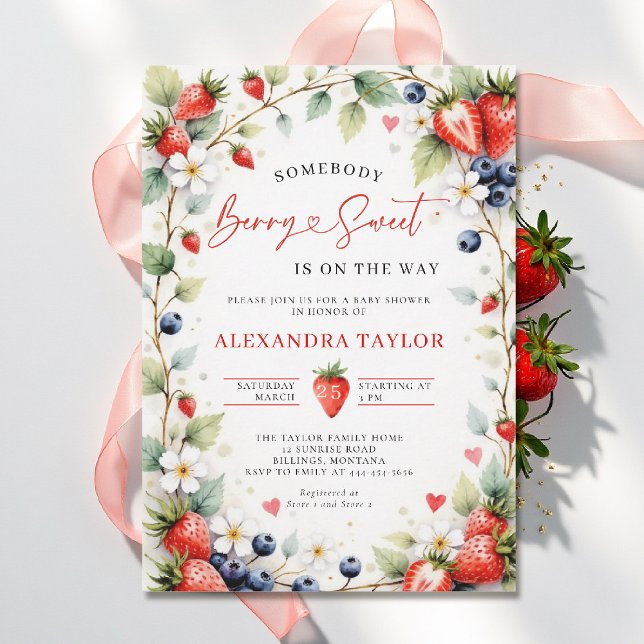 Berry Sweet Botanical Berries Garden Baby Shower Invitation (berry sweet baby shower invitation fruit theme strawberry berries watercolor spring summer garden)