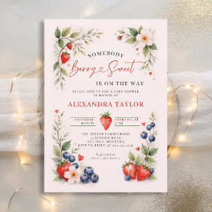 Berry Sweet Botanical Berries Pink Baby Shower Invitation