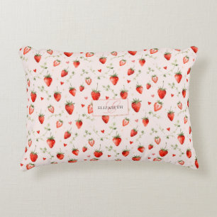 Berry Sweet Botanical Pink Hearts Monogram Decorative Cushion