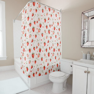 Berry Sweet Botanical Pink Hearts Whimsical Shower Curtain