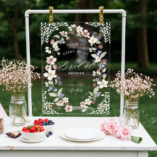 Berry Sweet Bridal Shower Berries Flowers Welcome Acrylic Sign