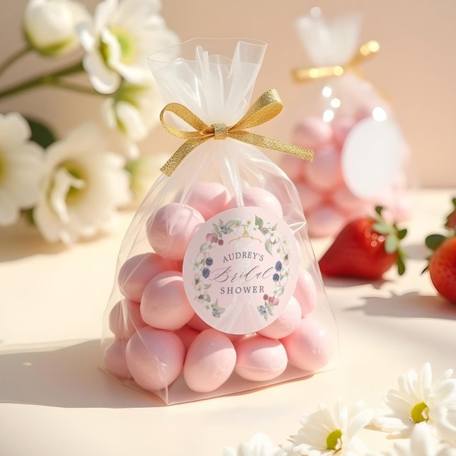 Berry Sweet Bridal Shower Dress Berries & Flowers Classic Round Sticker (Berry Sweet Bridal Shower Dress Berries & Flowers Classic Round Sticker)