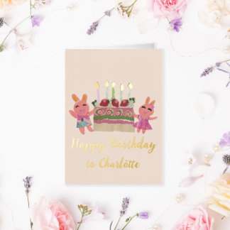 Berry Sweet Bunny Buddies Foil Greeting Card