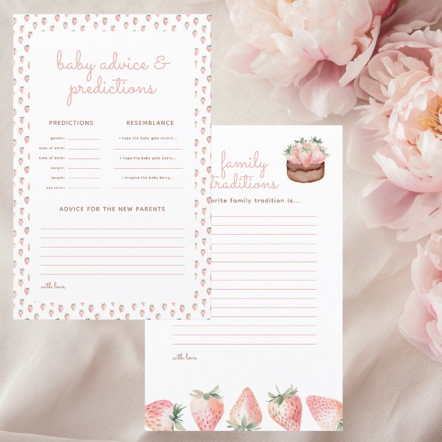 Berry Sweet Cake Baby Shower Predictions Card (Berry sweet baby advice and family traditions baby shower paper sheets to complete by the guests)