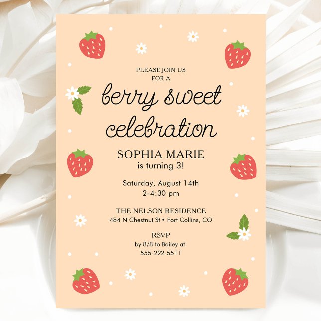 Berry Sweet Celebration Strawberry Birthday Peach Invitation (Creator Uploaded)