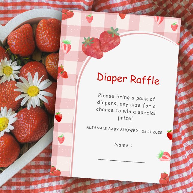 Berry Sweet Chequered Coquette Diaper Raffle  Invitation (Creator Uploaded)