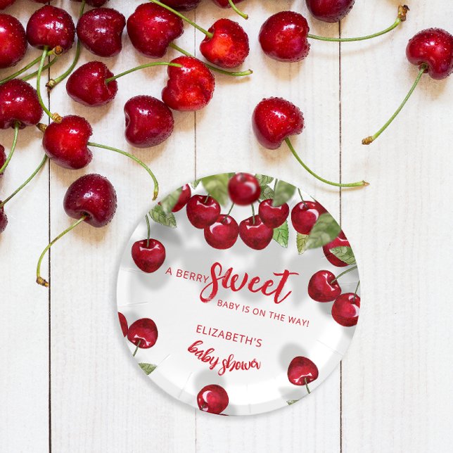 Berry Sweet Cherry Baby Shower Paper Plates (Creator Uploaded)