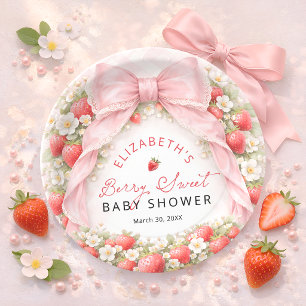 Berry Sweet Coquette Bow Baby Shower Paper Plate