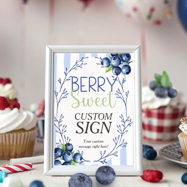 Berry Sweet Custom Pink Blueberry  Sign  Invitation (Berry Sweet Custom Pink Blueberry Sign )