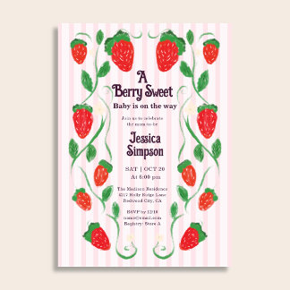 Berry Sweet Cute Art Nouveau Baby Shower Invitation