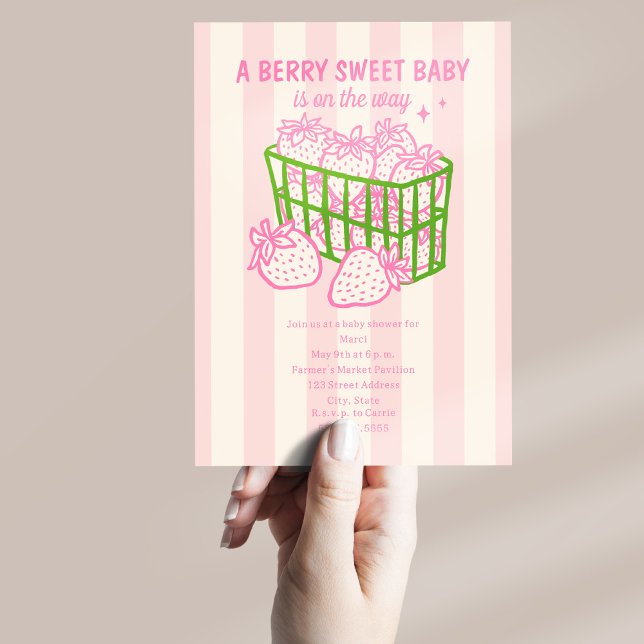 Berry Sweet Doodle Pink Green Girl Baby Shower Invitation (Creator Uploaded)