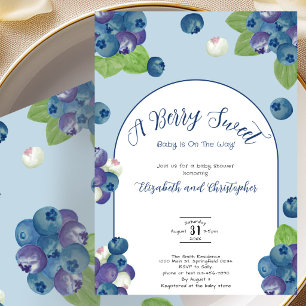 Berry Sweet Dusty Blue Baby Shower Invitation