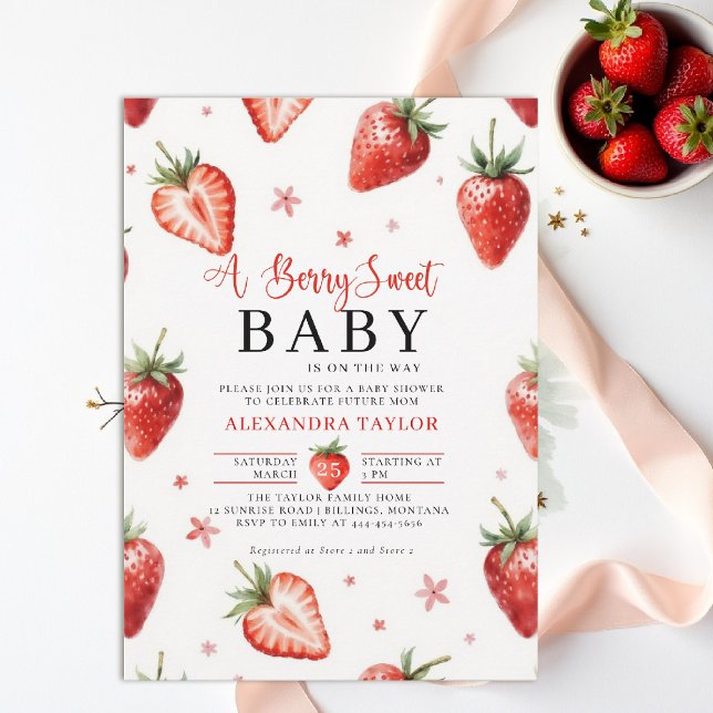 Berry Sweet Farmhouse Chic Watercolor Baby Shower Invitation (berry sweet baby shower invitation fruit strawberry theme art watercolor garden farmhouse chic)