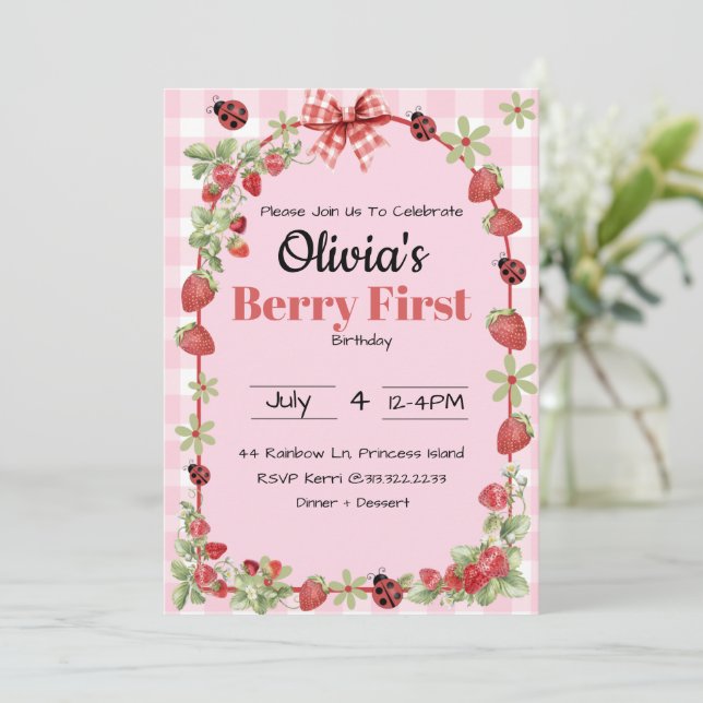 Berry Sweet First Birthday Invitation (Standing Front)