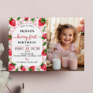 Berry Sweet First Birthday Invitation Strawberry