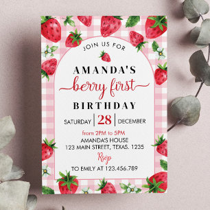 Berry Sweet First Birthday Invitation Strawberry