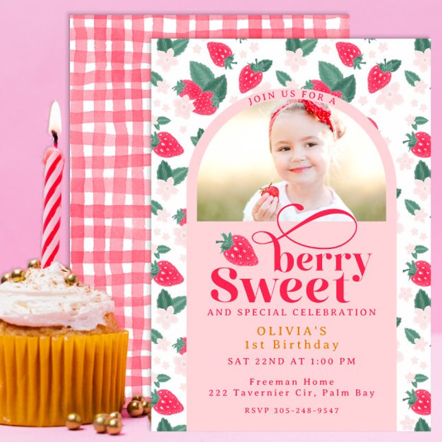Berry Sweet First Birthday Photo Invitation  (Creator Uploaded)