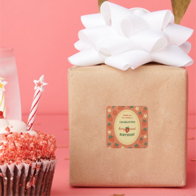 berry sweet first birthday thank you square sticker (Party)