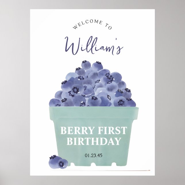 Berry Sweet First Birthday Welcome Sign 1st BDAY (Front)