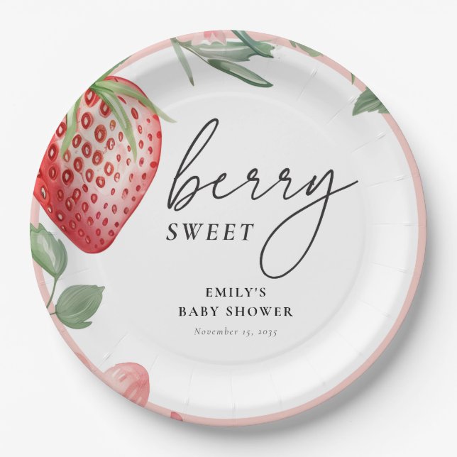 Berry Sweet Floral Baby Shower Paper Plate (Front)