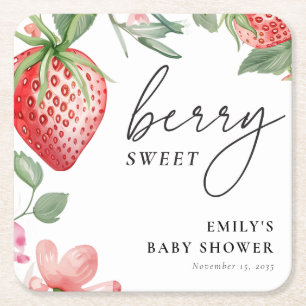 Berry Sweet Floral Baby Shower Square Paper Coaster