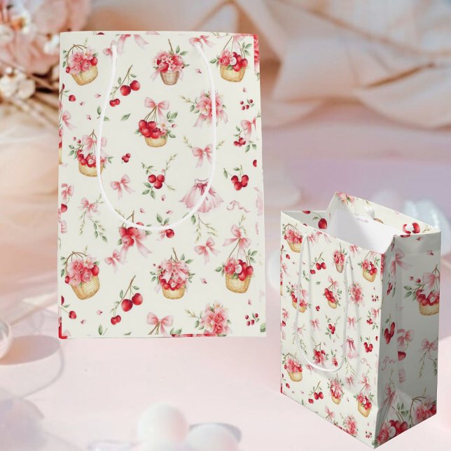 Berry Sweet Floral Cherry Gift Bag | Elegant Pink  (Creator Uploaded)