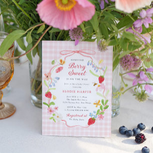 Berry Sweet Floral Strawberry Baby Shower Invitation