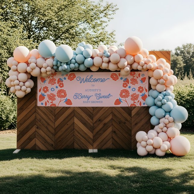 Berry Sweet Floral Strawberry Welcome Baby Shower Banner (Berry Sweet Floral Strawberry Welcome Baby Shower Banner)
